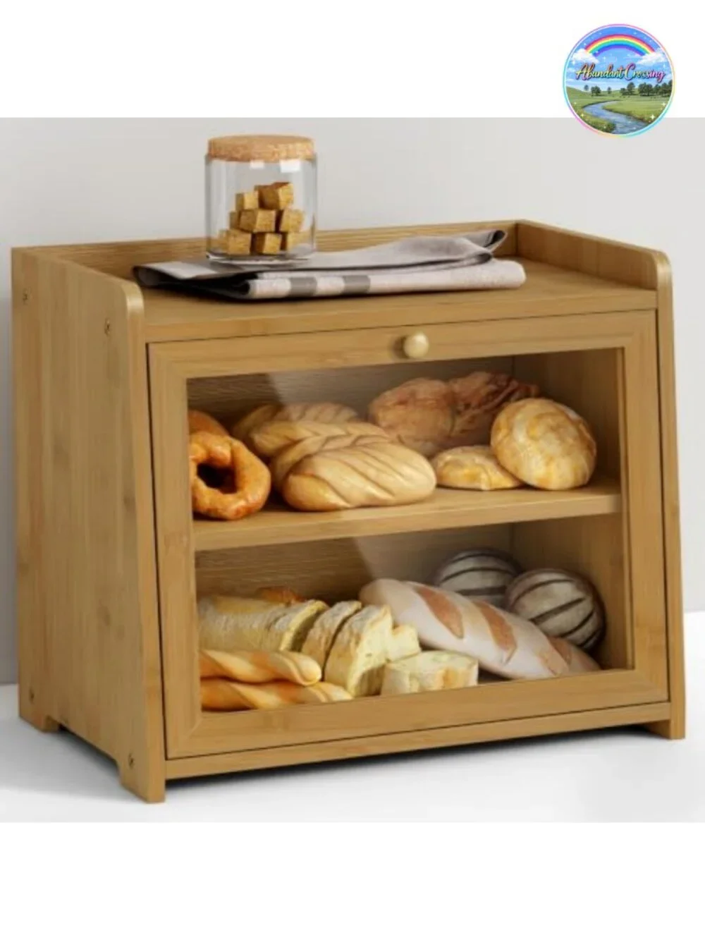 Bamboo Bread Box for Kitchen Countertop, Wooden Storage with Clear Acrylic Door